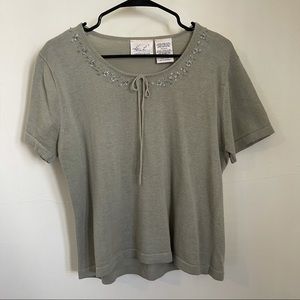 Vintage Sage Green Embroidered Knit Sweater Tee